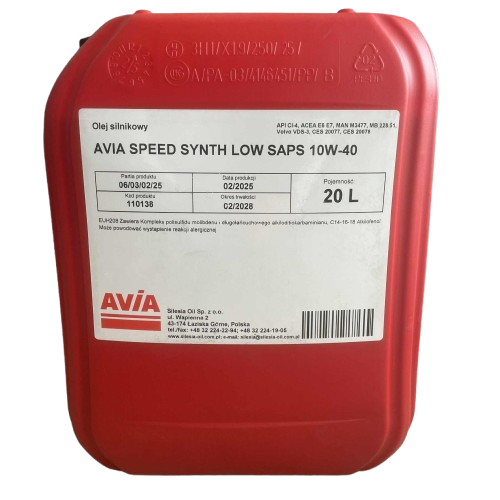 AVIA SPEED SYNTH LOW SAPS 10W40 20L